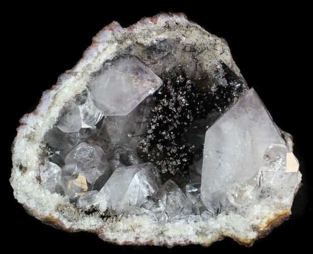 Pyrolusite Spray In Quartz Geode - Exceptional Specimen #34894